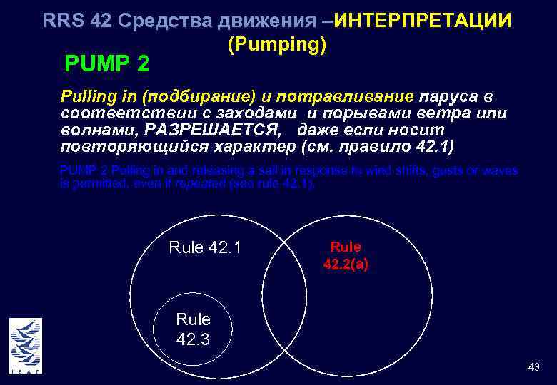 RRS 42 Средства движения –ИНТЕРПРЕТАЦИИ (Pumping) PUMP 2 Pulling in (подбирание) и потравливание паруса