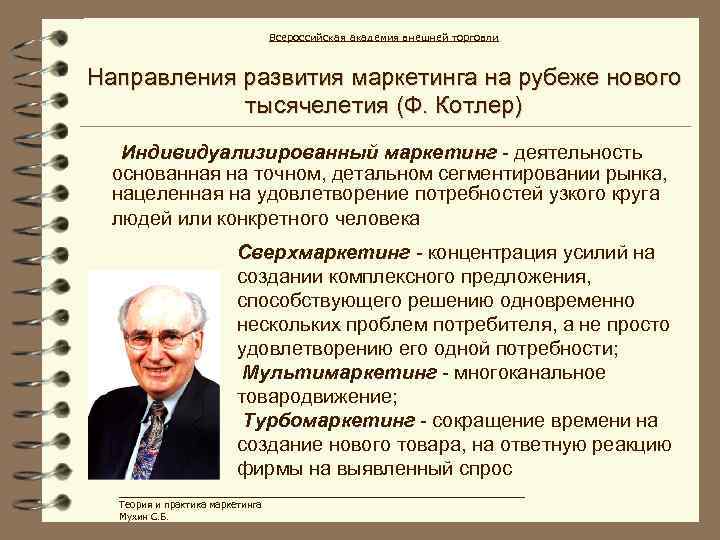 Всероссийская академия внешней торговли Направления развития маркетинга на рубеже нового тысячелетия (Ф. Котлер) Индивидуализированный