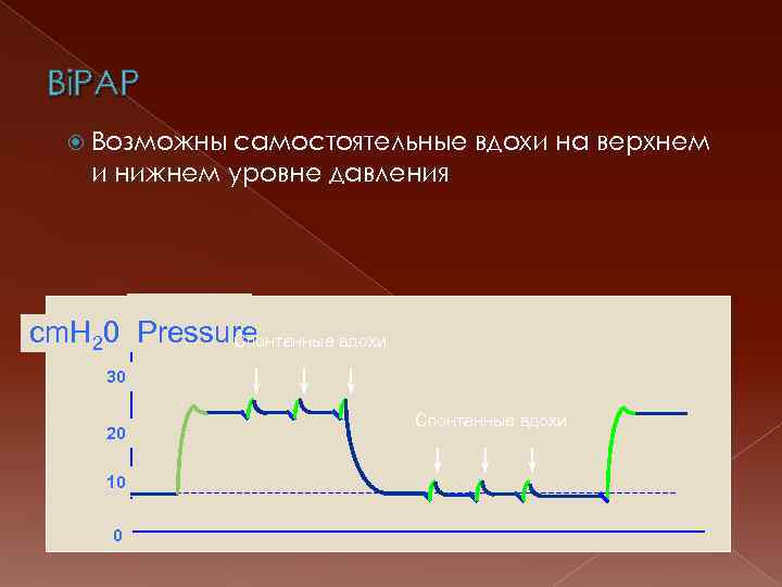 Bi. PAP Возможны самостоятельные вдохи на верхнем и нижнем уровне давления cm. H 20