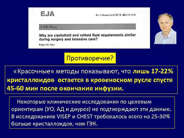 Противоречие? «Красочные» методы показывают, что лишь 17 -22% кристаллоидов остается в кровеносном русле спустя