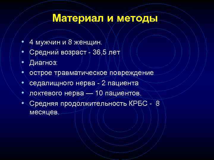 Материал и методы • • 4 мужчин и 8 женщин. Средний возраст - 36,