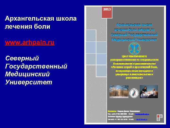 Архангельская школа лечения боли www. arhpain. ru Северный Государственный Медицинский Университет 