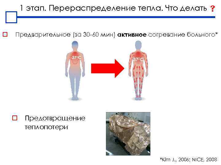 1 этап. Перераспределение тепла. Что делать o Предварительное (за 30 -60 мин) активное согревание