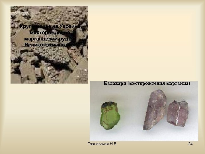 Крупнейшее на Украине месторождение марганцевой руды Великотокмакского. Калахари (месторождения марганца) Грановская Н. В. 24