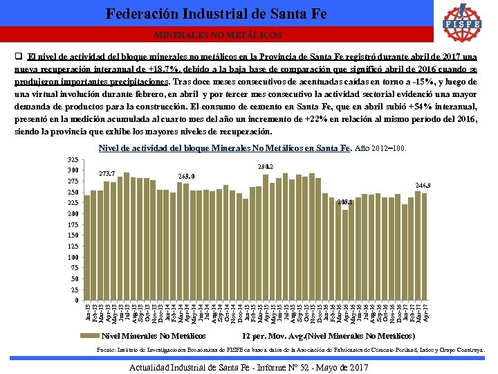 Federación Industrial de Santa Fe MINERALES NO METÁLICOS q El nivel de actividad del