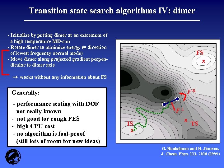 Transition state search algorithms IV: dimer - Initialize by putting dimer at an extremum