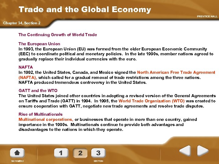 Trade and the Global Economy Chapter 34, Section 2 The Continuing Growth of World