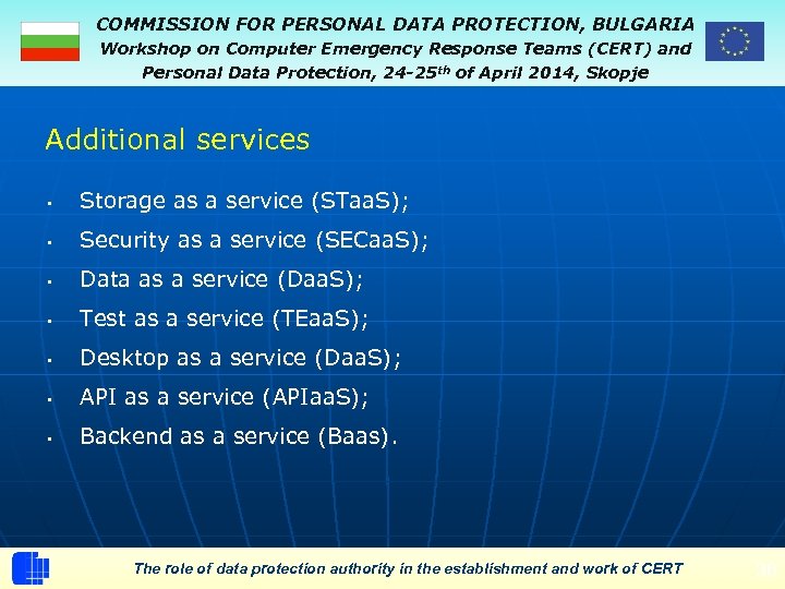 COMMISSION FOR PERSONAL DATA PROTECTION, BULGARIA Workshop on Computer Emergency Response Teams (CERT) and