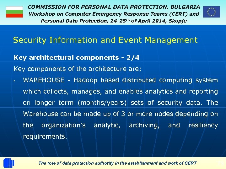 COMMISSION FOR PERSONAL DATA PROTECTION, BULGARIA Workshop on Computer Emergency Response Teams (CERT) and