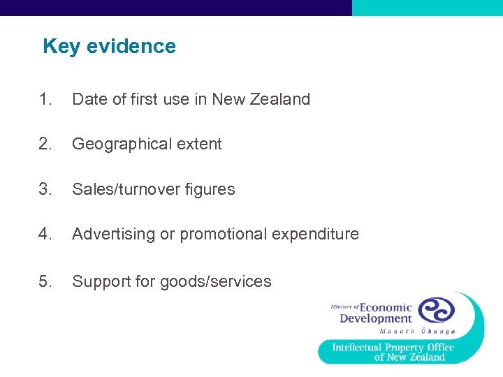 Key evidence 1. Date of first use in New Zealand 2. Geographical extent 3.