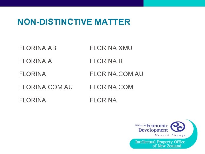 NON-DISTINCTIVE MATTER FLORINA AB FLORINA XMU FLORINA A FLORINA B FLORINA. COM. AU FLORINA.