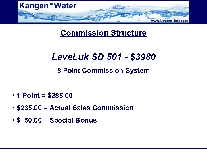 Commission Structure Leve. Luk SD 501 - $3980 8 Point Commission System • 1