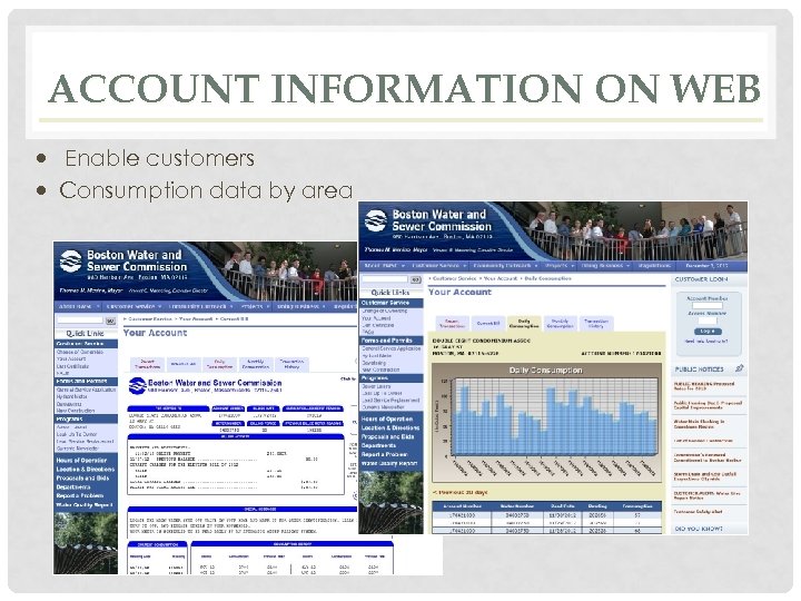 ACCOUNT INFORMATION ON WEB Enable customers Consumption data by area 