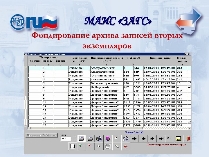 МАИС «ЗАГС» Фондирование архива записей вторых экземпляров 