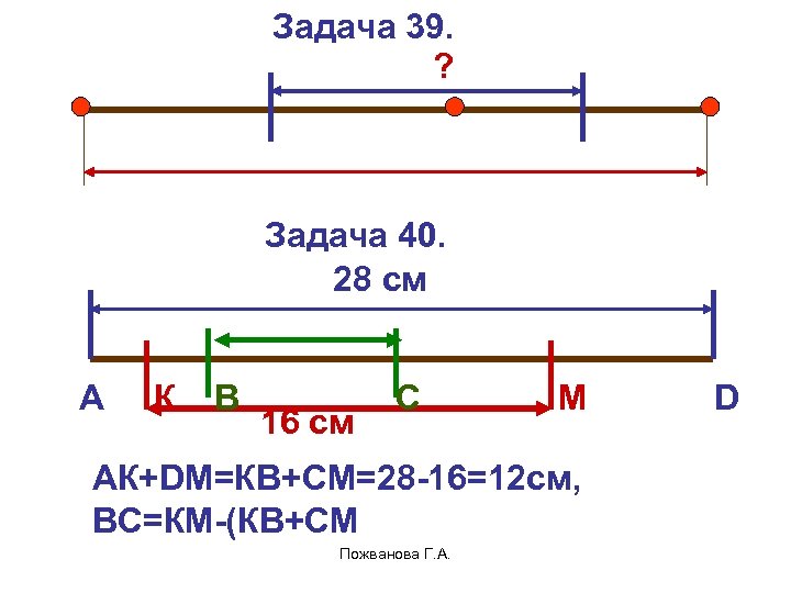 Задача 39. ? Задача 40. 28 см А К В 16 см С М