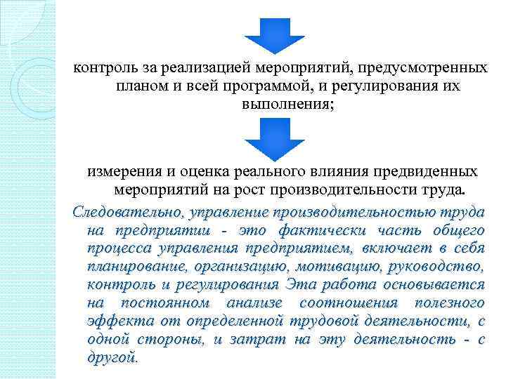 контроль за реализацией мероприятий, предусмотренных планом и всей программой, и регулирования их выполнения; измерения