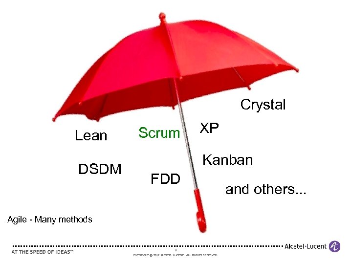 Crystal Lean DSDM Scrum XP Kanban FDD Agile - Many methods 11 COPYRIGHT ©