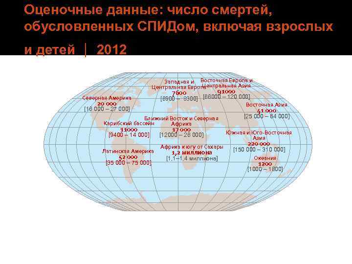 Оценочные данные: число смертей, обусловленных СПИДом, включая взрослых и детей 2012 Западная и Центральная