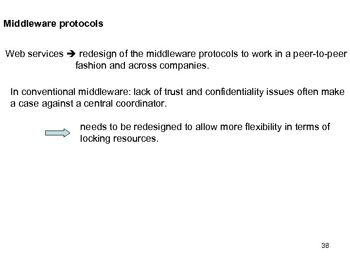 Middleware protocols Web services redesign of the middleware protocols to work in a peer-to-peer