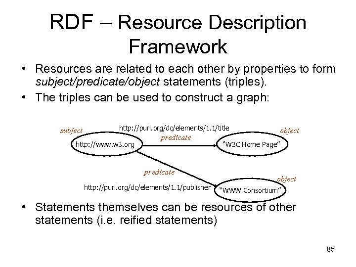 RDF – Resource Description Framework • Resources are related to each other by properties