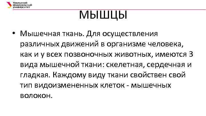 МЫШЦЫ • Мышечная ткань. Для осуществления различных движений в организме человека, как и у