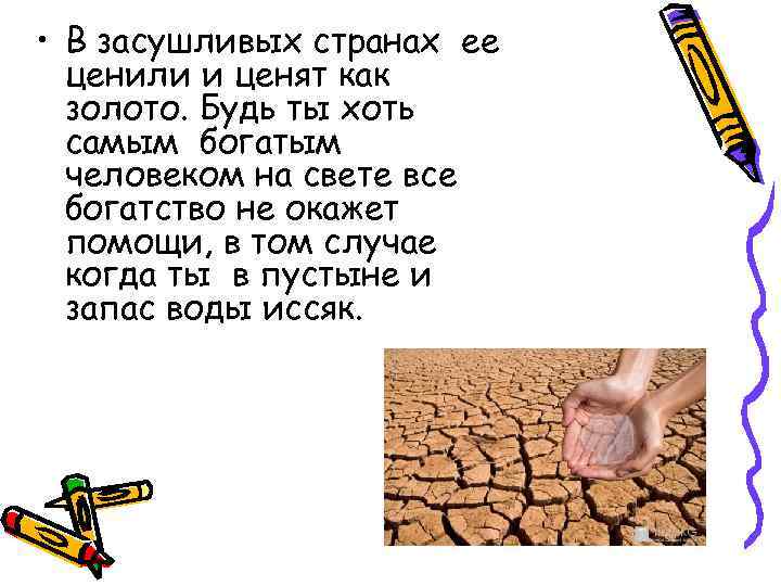  • В засушливых странах ее ценили и ценят как золото. Будь ты хоть