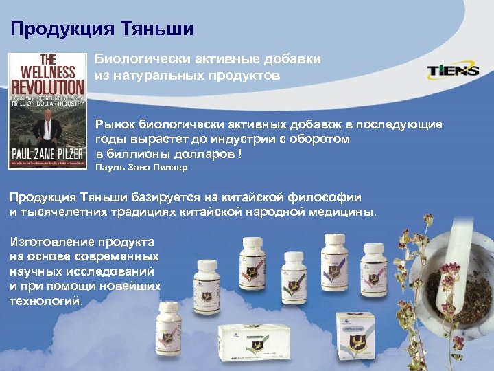 Продукция Тяньши Биологически активные добавки из натуральных продуктов Рынок биологически активных добавок в последующие