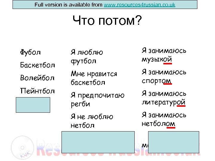 Full version is available from www. resources 4 russian. co. uk Что потом? Фубол