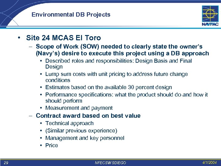 Environmental DB Projects • Site 24 MCAS El Toro – Scope of Work (SOW)