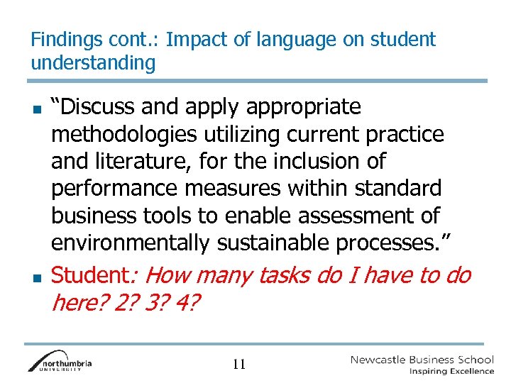 Findings cont. : Impact of language on student understanding n n “Discuss and apply
