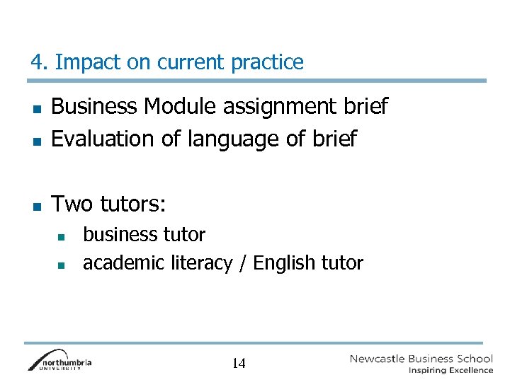 4. Impact on current practice n Business Module assignment brief Evaluation of language of