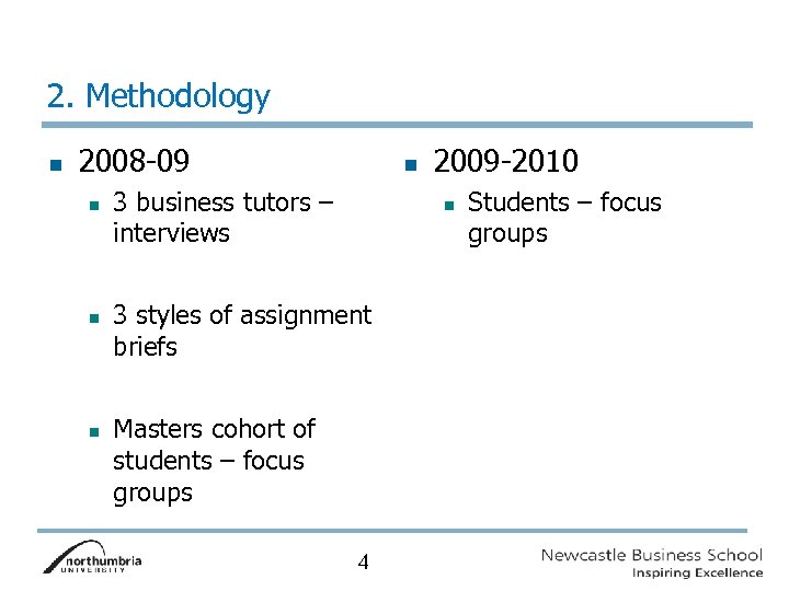 2. Methodology n 2008 -09 n n 3 business tutors – interviews 2009 -2010
