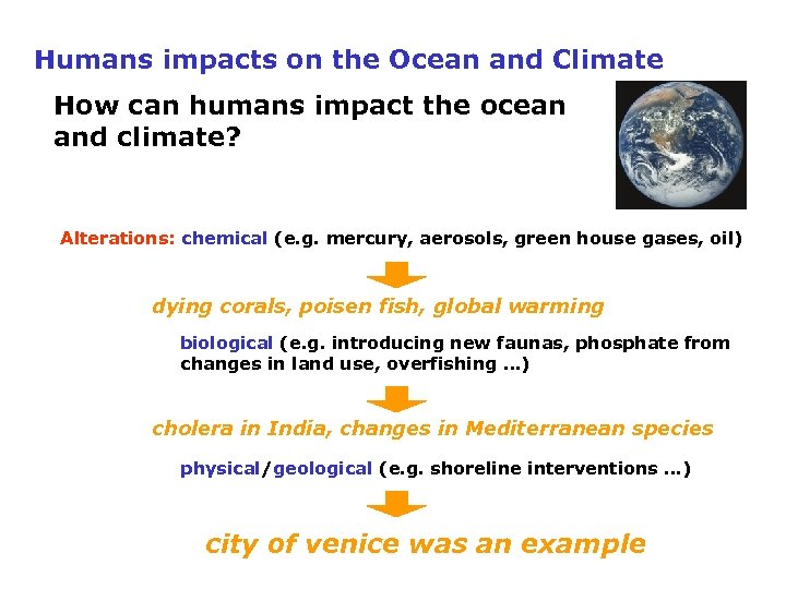 Humans impacts on the Ocean and Climate How can humans impact the ocean and