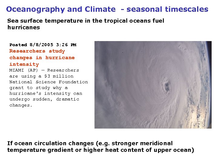 Oceanography and Climate - seasonal timescales Sea surface temperature in the tropical oceans fuel