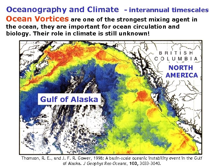 Oceanography and Climate - interannual timescales Ocean Vortices are one of the strongest mixing