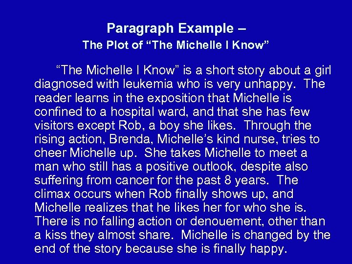 Paragraph Example – The Plot of “The Michelle I Know” is a short story