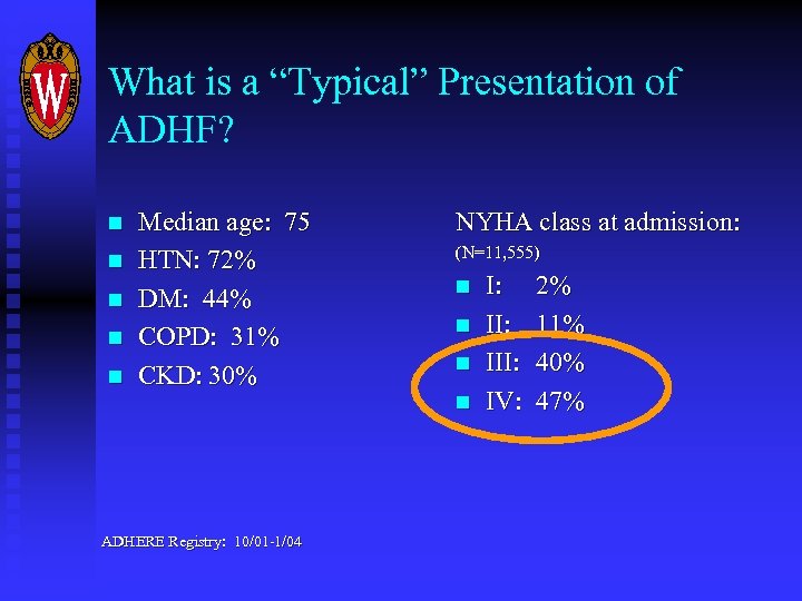 What is a “Typical” Presentation of ADHF? n n n Median age: 75 HTN: