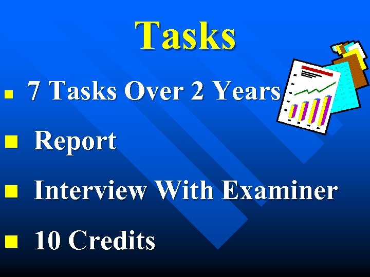 Tasks n 7 Tasks Over 2 Years n Report n Interview With Examiner n
