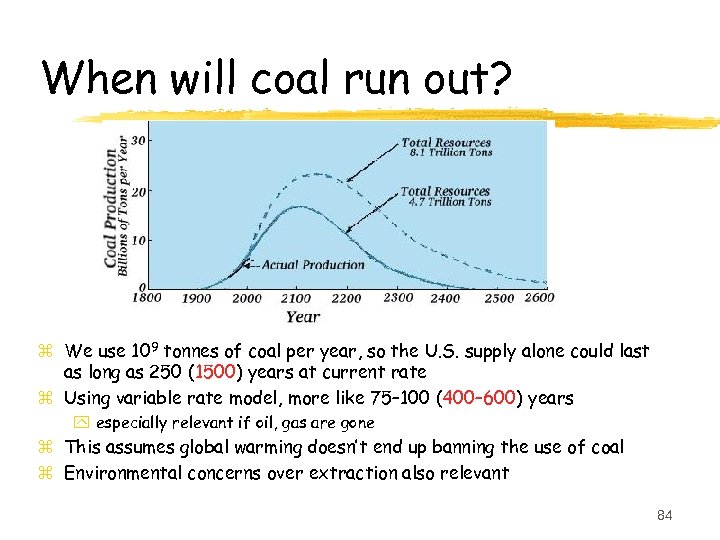 When will coal run out? z We use 109 tonnes of coal per year,