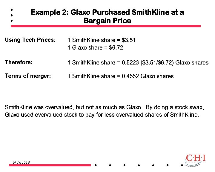 Example 2: Glaxo Purchased Smith. Kline at a Bargain Price 3/17/2018 