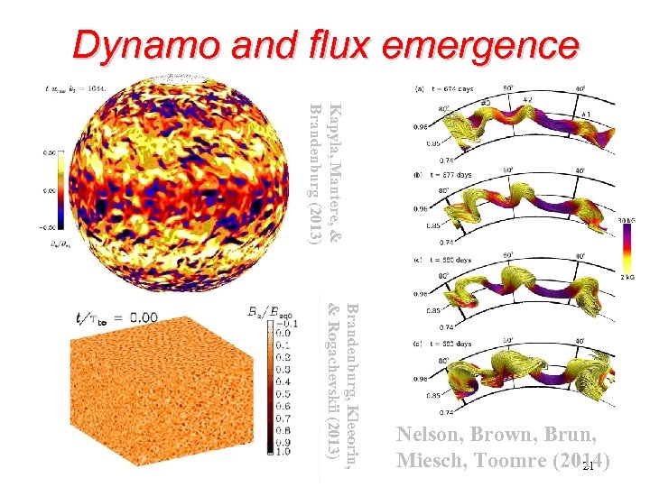 Dynamo and flux emergence Kapyla, Mantere, & Brandenburg (2013) Brandenburg, Kleeorin, & Rogachevskii (2013)