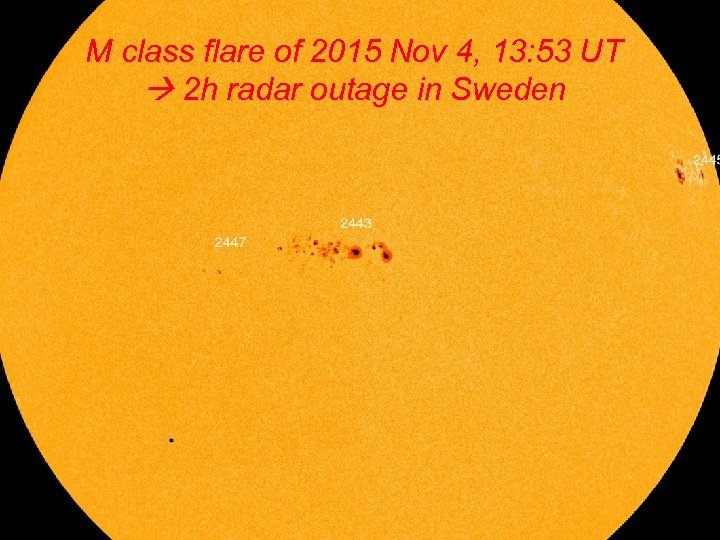 M class flare of 2015 Nov 4, 13: 53 UT 2 h radar outage