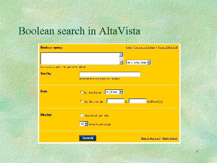 Boolean search in Alta. Vista 76 