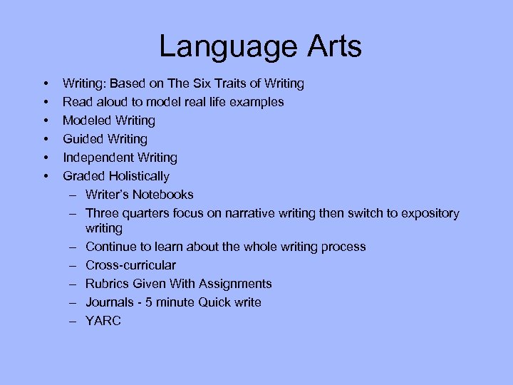 Language Arts • • • Writing: Based on The Six Traits of Writing Read