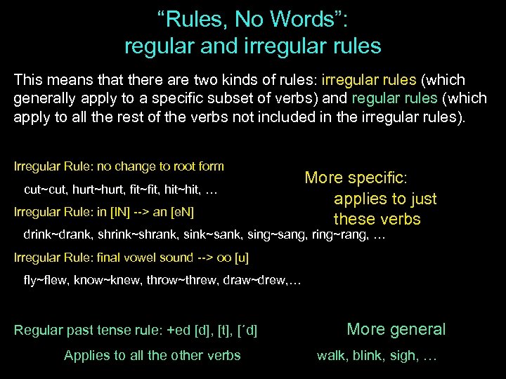 “Rules, No Words”: regular and irregular rules This means that there are two kinds