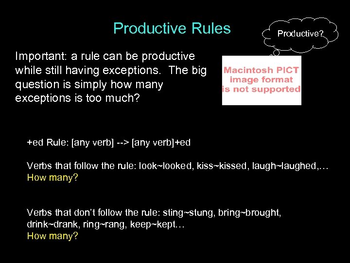 Productive Rules Productive? Important: a rule can be productive while still having exceptions. The