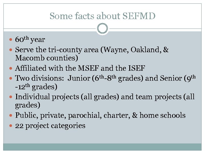 Some facts about SEFMD 60 th year Serve the tri-county area (Wayne, Oakland, &