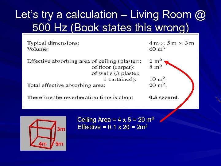 Let’s try a calculation – Living Room @ 500 Hz (Book states this wrong)