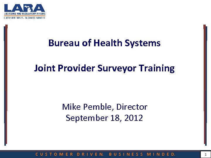 Bureau of Health Systems Joint Provider Surveyor Training