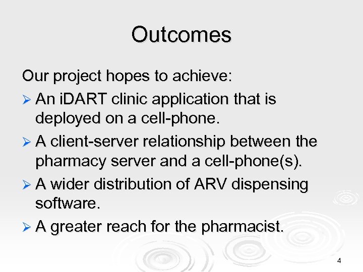 Outcomes Our project hopes to achieve: Ø An i. DART clinic application that is